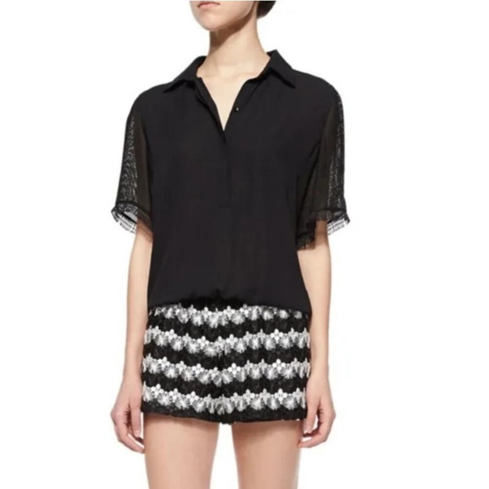 ALEXIS Fabiano Short Combo Jumpsuit Romper Black White Crochet Lace Size XS